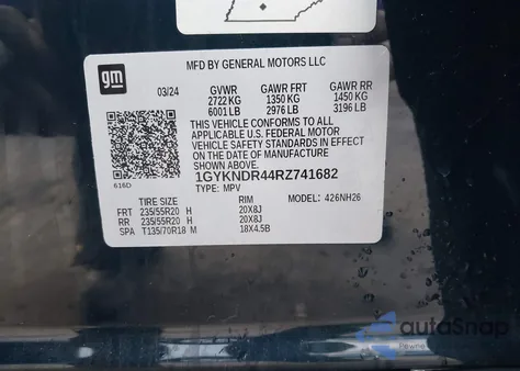 2024 Cadillac Xt5 Awd Premium Luxury z USA, uszkodzony, nr VIN 1GYKNDR44RZ741682